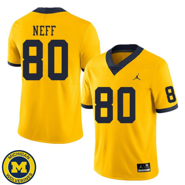 Men's Michigan Wolverines #80 Hunter Neff Yellow NCAA Football Jersey